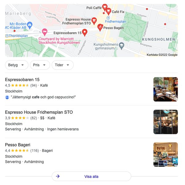 Google-sökning ”café fridhemsplan”